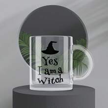 1pc Yes I Am A Witch Glass Mug - Clear Transparent Halloween Witch Hat Coffee Cup, Spooky Novelty Gift - Multicolor - View 4