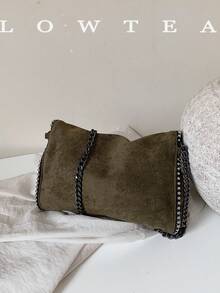 low tea 1pc Fashion Square Flap Suede Crossbody Bag Suitable For Commuting, Shopping And More - Dark Green - View 5