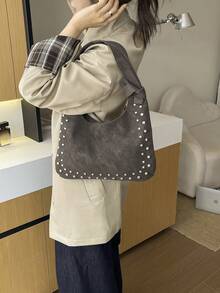 2026 Autumn Fashion New Personalized Rivet Motorcycle Style Large Capacity European & American Vintage Shoulder Underarm Bag - Coffee - View 10