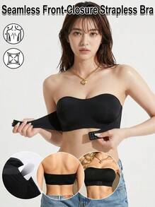 Mystèrelle 女款前扣無肩帶內衣，可拆卸襯墊，無鋼圈抹胸式內衣，舒適抹胸上衣，可調節防滑橡膠條 - 黑色 - 查看 4