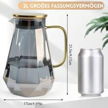 68 Oz Glass Pitcher With Lid – 2 Liter Water Carafe For Fridge, Large Iced Tea Jug For Home, Party & Coffee Table, Heavy Duty (Clear) - Gold Cap Grey - View 8