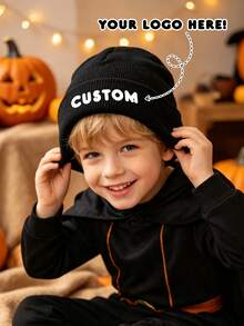 1 buah Topi Musim Dingin Kustom untuk Anak-anak, Topi Rajut DIY dengan Nama dan Foto Kustom, Topi Rajut Lembut dan Hangat untuk Anak Usia 3-8 Tahun, Hadiah Halloween yang Menyenangkan, Topi Tengkorak Hitam dengan Logo - MultiWarna - View 2