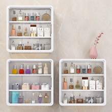 No-Drill Wall-Mounted Cosmetic Storage Box, Dust-Proof Wall Shelf, Multi-Layer Compartment Design, Can Hold Perfume, Skincare, Makeup, Bathroom Wall Organizer, Space-Saving Countertop, Large Capacity Home Beauty Storage Box, Easy Installation - Multicolor - View 2