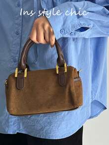 Vintage Metal Buckle Decor, Zipper Closure, Suitable For Daily Commute, Shopping, Dating, Short Trips, Social Events, Multi-Use Cylinder Small Bag, Crossbody, Shoulder, Handbag - Brown - View 5