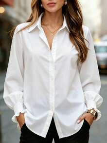 YI XUAN Plus Size White Long Sleeve Elegant Collar Button Front Casual Autumn Blouse For Women - White - View 9