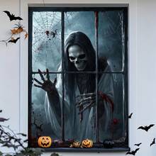 [Party Banner, Bunting_party Banners]1pc, Polyester Material, Halloween Theme Party Window Banner, Skeleton Wizard Hat Design - A - View 18