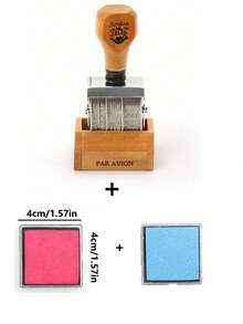 1pc Vintage Wooden Handle Date Stamp Roller With Base, Back To School, Party And Holiday Gift, Halloween Gift - Multicolor - View 10
