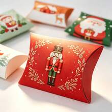 12PCS/Xmas Pillow Paper Gift Boxes 6‑Style Santa Elk Nutcracker Bear Design Christmas Candy Cookie Treat Box Holiday Party Favor Gift Packaging For Goodies Small Presents - View 6