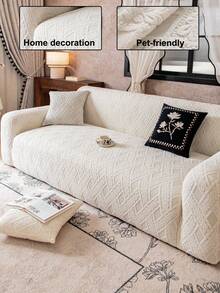 1pc Plush Velvet Stretch Sofa Cover, Pet-Friendly Non-Slip Durable, Machine Washable Colorfast, Holiday Decor Adds Ambiance Protects Sofa, Fits 1/2/3/4 Seater Sofa, Comes With Anti-Slip Stick - Beige - View 1