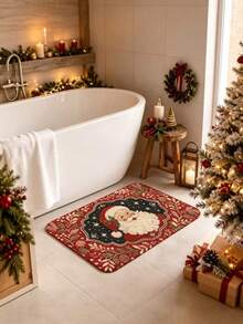 1pc Red Background Kind Santa Claus Rectangular Rug, Christmas Style, Christmas, Doormat, Small Rug, Welcome Mat, Carpet, Floor Mat, Outdoor Doormat, Kitchen Rug, Front Door Mat, Area Rug, Outdoor Mat, Home Decor, Area Carpet, Garden Rug, Washable Rug - Multicolor - View 4