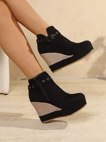 New Summer Wedge Fairy Sandals, Thick-Soled For Heightening And Slimming - Black - View 3