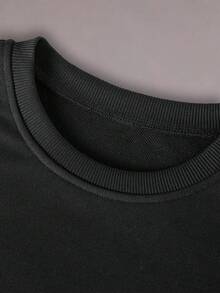 Men's 240g Pure Cotton Solid Round Neck Sweatshirt, Casual Long Sleeve Minimalist Everyday Pullover Top - 黑色3 - 查看 4