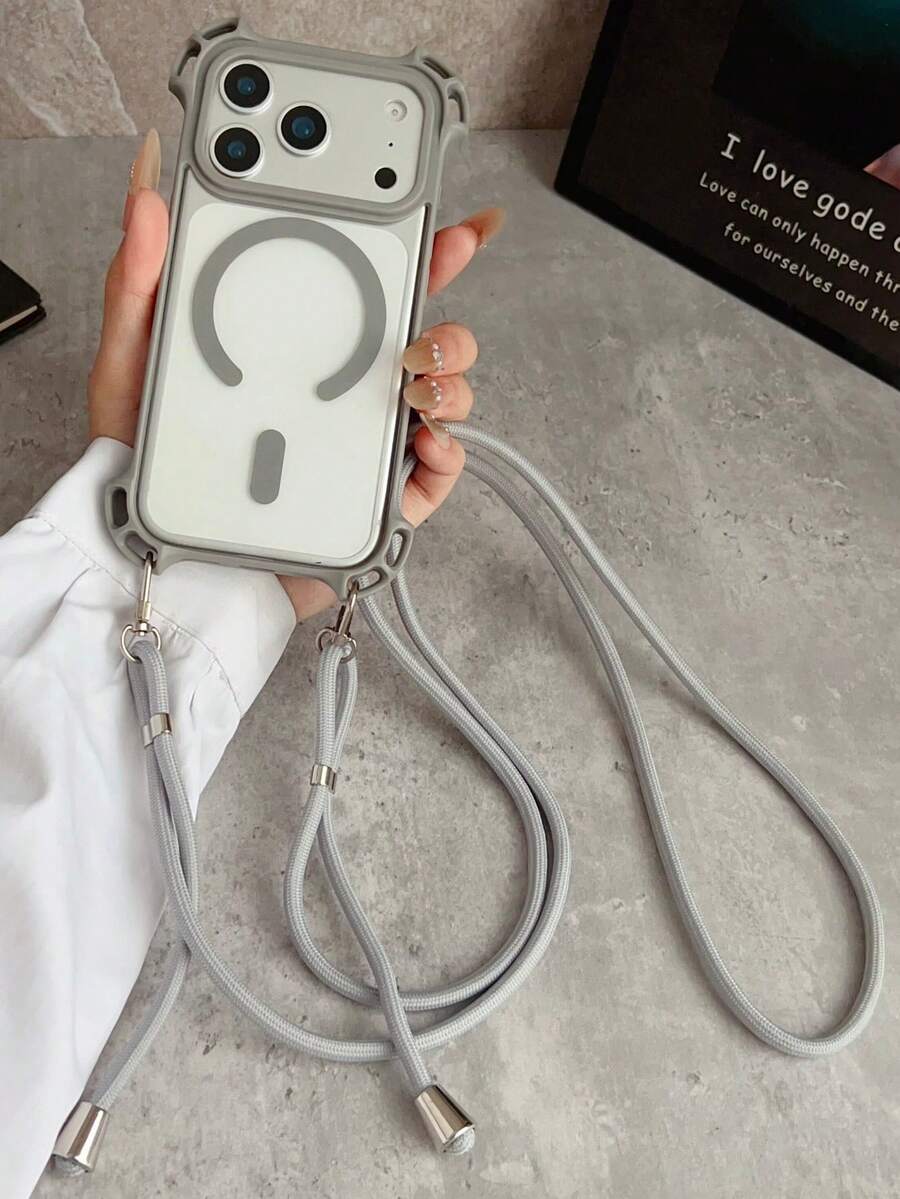 斜背掛繩項鍊透明手機殼，適用於磁吸無線充電手機，相容於 18 Pro Max、17 Pro Max、17 Pro、17 Air、17、16、15、11、12、13、14 Pro Max Plus，防丟保護套