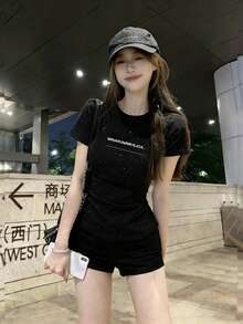 Women's New Minimalist Classic Solid Color Retro American Style Personalized Fashion Round Neck Short Sleeve T-Shirt, Summer Casual Black - Black - View 2