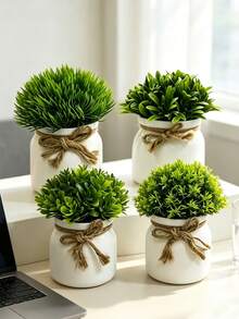 6/4/3pcs Realistic Artificial Potted Plants, Faux Greenery Plastic Decor, Suitable For Home And Office Decoration, Elegant Potted Artificial Greenery, Applicable For Home, Office, Desktop, No Electricity Required - Potted Plant Combination - View 16