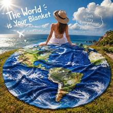 Creative Earth Map Blanket, Unique World Globe Pattern Throw Blanket, Soft Cozy Flannel Blanket For Travel Lovers, Geography Fans, Office Bedroom Decoration Gift - Blue Planet - View 1
