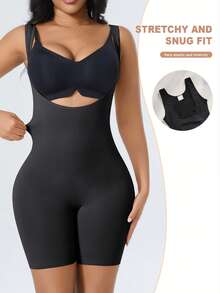 CELILIN 1pc Women's Seamless Body Shaper Jumpsuit, Open Bust Tummy Control Shaping, Wide Strap Butt Lift - Black - View 5