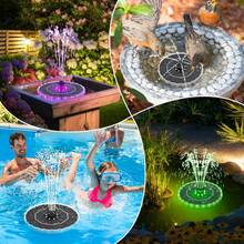 Upgraded 3.5W Solar Fountain With Colorful LED Ring Light And 2000mAh Build-In Battery,  Floating Solar Powered Bird Bath Fountains Water Feature Pumps, 7 Nozzle And 4 Fixers For Garden Pond Pool, Patio - Black - View 3
