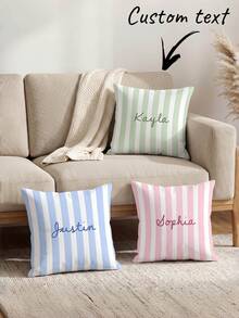 1pc Customizable Name Printed Soft Pillowcase, Personalized Name Striped Background Color Decorative Throw Pillow Cover, Suitable For Christmas, Valentine's Day, Father's Day, Mother's Day, Wedding, Holidays, Couple Room Decor, Custom Pillowcase, Gift For Loved Ones, No Pillow Insert, Durable, Breathable, Lightweight, Washable, Cute, Warm, Soft, Comfortable, Minimalist, Customized, Personalized, Unique, Him, Her, Boyfriend, Girlfriend, Dad, Mom, Family, Friends, Bed, Car, Bedroom, Tea Room, Living Room, Sofa, Fall Decor - Multicolor - View 14