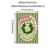 1pc Coquette Pink Bow Christmas Wreath Canvas Wall Art, Happy Holidays Poster Print, Vintage Preppy Green Striped Painting Picture Artwork, Cute Holiday Wall Decor For Girls Bedroom Home Unframed Or Framed/Wooden Hanging - Pattern - View 20