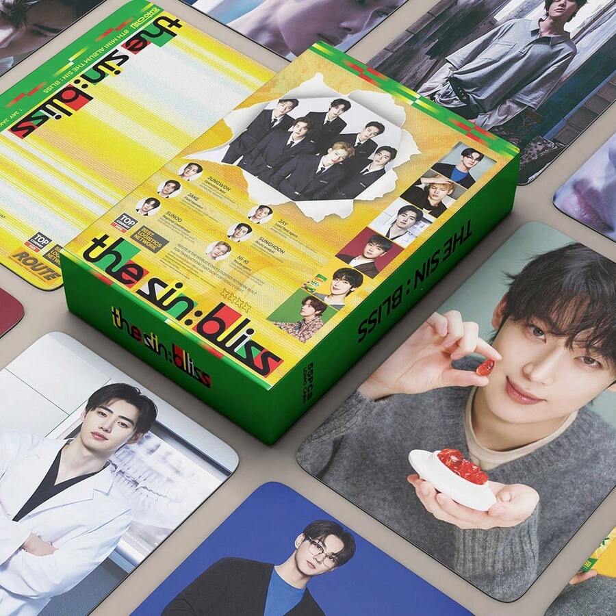 55pcs EN Mini 8-Set THE SIN : BLISS KPOP Idol LOMO Cards, Double-Sided Design, Includes Solo And Group Photos, Perfect For Collection And Decoration, Ideal Christmas And Birthday Gift, Made Of High-Quality Cardstock - A - View 1