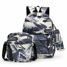 Graffiti 3 Pieces Backpack Set, Large Capacity Student School Bag With Crossbody Pouch + Pencil Case, Casual Commuter Laptop Backpack - Backpack - View 13