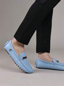 Handmade Men's Loafers, Comfortable Casual Work Driving Slip-On Shoes, Plus Size Men's Loafers, Slip-On Driving Shoes - Sky Blue - View 7