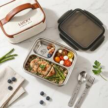 1pc Multifunctional 304 Stainless Steel Lunch Box With Cute Pattern, Portable Large Capacity Bento Box With Compartment, Leak-Proof Fruit Salad Food Container, Microwave Divided Meal Prep Box For Adult Student Use In School, Office, Picnic, Camping - Multicolor - View 4
