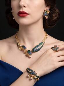 4pcs Elegant & Glamorous Jewelry Set, Colorful Rhinestone Necklace, Bracelet, Earrings, Ring, Suitable For Banquet, Party, Women's Gift, Exquisite Gift - Jewelry Sets - View 10