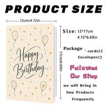 12 Tarjetas de Felicitación + 12 Sobres Elegantes Tarjeta de Felicitación de Cumpleaños, Diseño de Estrella y Luna con Lámina Dorada Feliz Cumpleaños, Perfecto para Amigos, Celebración de Cumpleaños Estilo Minimalista Papelería. - Conjuntos - Ver 4