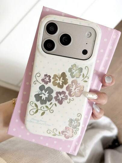 1PC Ins Glitter Hibiscus IMD Full Coverage Shockproof PC Phone Case Compatible With Apple 11 Pro Max/12 Pro Max/13 Pro Max/14 Pro Max/15 Pro Max/16 Pro Max/17 Pro Max