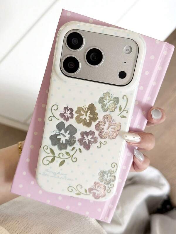 1 pièce Coque de téléphone PC antichoc à couverture complète avec paillettes Hibiscus IMD compatible avec Apple 11 Pro Max/12 Pro Max/13 Pro Max/14 Pro Max/15 Pro Max/16 Pro Max/17 Pro Max