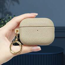 Premium Litchi Texture Faux Leather Earphone Case, For AirPods5 Full Coverage Protective Earphone Cover, With Gold Metal Keychain, Luxury Hard Shell, Suitable For AirPodsPro3 All Series - Multicolor - View 10