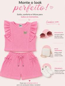 GIRLS' RUFFLE TOP + SHORTS SET - Pink - View 3