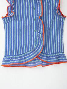 Women's Sweet Fashion Striped Colorblock Button-Up Top - Blue - View 6