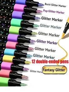 Dual-Tip Glitter Pens, Quick-Drying Ink, Fine Tip, Suitable For Scrapbooking, Card Making, Journaling, Etc., Dual-Tip Glitter Pen Set Is An Ideal Choice For Artists And Craft Enthusiasts, And A Perfect Choice For Back To School Season. - Double-ended Marker - View 2