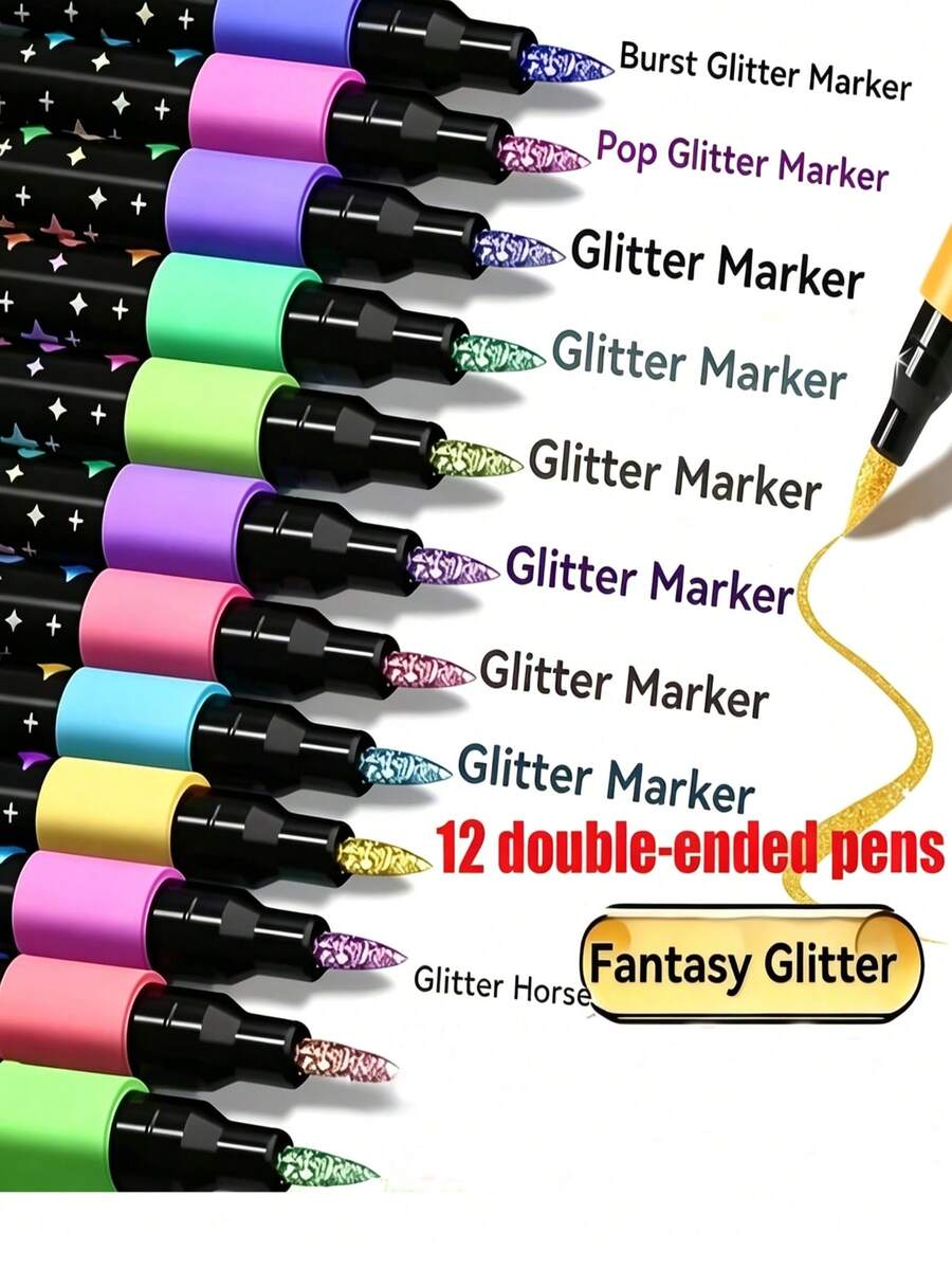 Dual-Tip Glitter Pens, Quick-Drying Ink, Fine Tip, Suitable For Scrapbooking, Card Making, Journaling, Etc., Dual-Tip Glitter Pen Set Is An Ideal Choice For Artists And Craft Enthusiasts, And A Perfect Choice For Back To School Season.