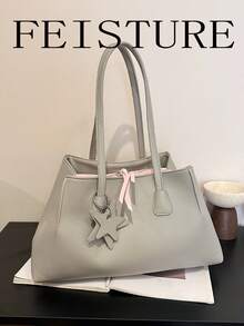 FEISTURE 1pc Large Capacity Colorblock Women's Handbag, Fashionable Commuter Shoulder Bag, Suitable For Girls, Women, College Students, New Professionals And White-Collar Workers, Perfect For Work, Business, Commuting, School - Grey - View 2