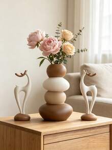 1pc Stacked Stone Vase, Modern Aesthetic Good Luck Desktop Sculpture, Multi-Functional Desktop Flower Container - one-size - View 2