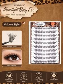 WANPIN WAN PIN Moonlight Fox 80 Clusters False Eyelashes, 9-13mm Natural C-Curl Cluster Lashes, Mixed Length Fine & Dense Style, Lightweight Seamless Look, Glue-Free Option, Comfortable Wear, Suitable For Daily Natural Eye Makeup - C - View 10