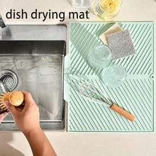 1pc Silicone Drainage Mat, Sloped Bowl/Cup Tray Pad, Bathroom Drainage Filter Mat, Non-Slip Kitchen Table Mat, Placemat/Coaster, Kitchen Supplies, Heat Resistant, Sink Side Non-Slip Kitchen Mat, Home Kitchen Decor - Mint Green - View 2