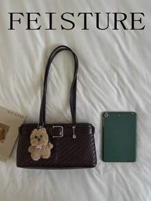 FEISTURE 1pc Fashionable Women's Underarm Shoulder Bag With Strap Decor, Suitable For Daily Outings, Dates, Commuting - Coffee - View 5