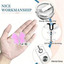 1 Set Exquisite Cute Rhinestone Pink Bow Nurse ID Badge Retractable Reel Clip With Horizontal Slide Card Holder, Featuring Shiny Faux Pearls, Gift For Doctors, Nurses, Teachers, Students, Office Staff - E - View 7