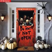 2D Flat Door Banner, 1pc, Halloween Theme, Upcoming Scary Zombie, Door With "Do Not Open" Sign, Spooky Haunted House Entrance Decoration - A - View 1
