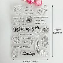 Thanksgiving Fall Autumn Themed Clear Silicone Stamps, Pumpkin Mushroom Wreath Text Pattern Transparent Rubber Seal For Journaling Scrapbooking Card Making DIY Craft Decoration - Gratitude - View 22