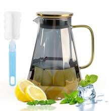 68 Oz Glass Pitcher With Lid – 2 Liter Water Carafe For Fridge, Large Iced Tea Jug For Home, Party & Coffee Table, Heavy Duty (Clear) - Gold Cap Grey - View 12