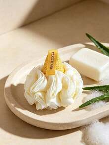 L'Occitane Soft White Bubble Bath Sponge Ball With Yellow Brand Printed Lanyard Fluffy Mesh Bath Ball Body Cleaning Shower Ball Holiday Gift LOCCITANE-GIFT-55 - View 6