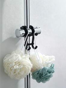1pc Black Multi-Function Bathroom Storage Hook, No-Drill Towel Rack, Bath Sponge Holder, Razor And Cleaning Tool Storage Rack, Suitable For Shower Rod, Glass Door And Shelf, Also Can Be Used As Phone Stand - Multicolor - View 6