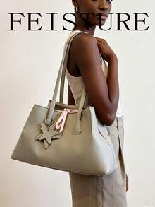 FEISTURE 1pc Large Capacity Colorblock Women's Handbag, Fashionable Commuter Shoulder Bag, Suitable For Girls, Women, College Students, New Professionals And White-Collar Workers, Perfect For Work, Business, Commuting, School - Grey - View 8