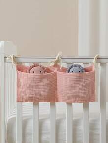 1pc Pure Cotton Baby Bed Hanging Storage Bag, Newborn Diaper & Toy Organizer, Multi-Functional Bedside Stroller Hanging Storage Basket, Suitable For Nursery - Multicolor - View 5